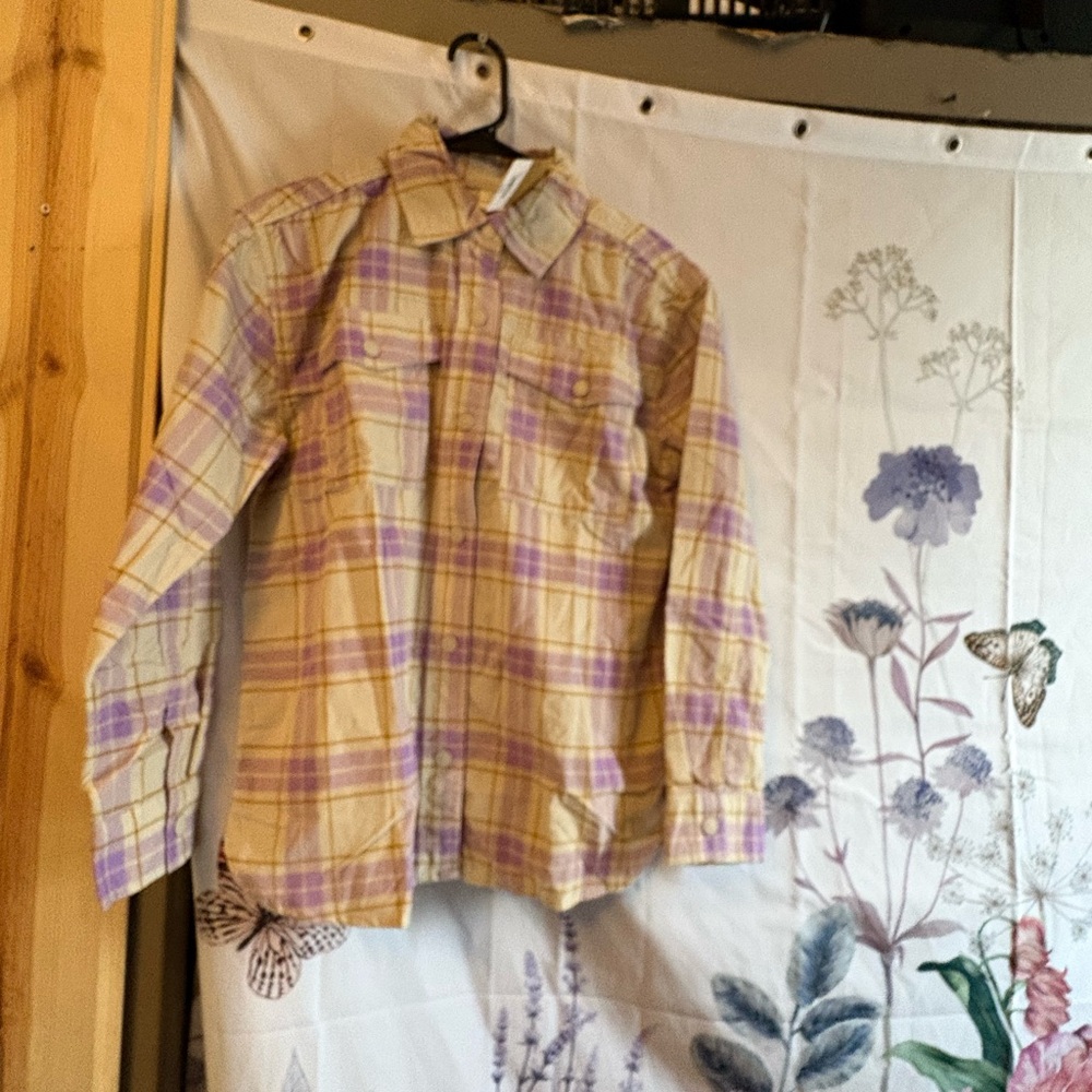 Women's Plaid Button-Down Shirt - Yellow and Purple